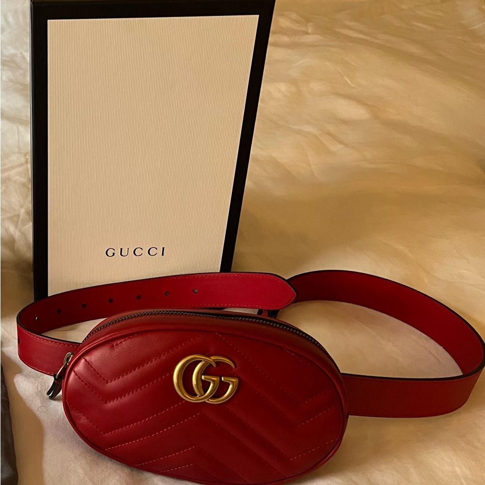 Brand new red Gucci GG Matelasse belt bag